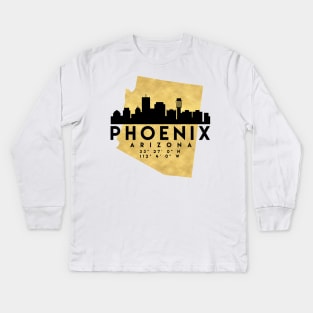 Phoenix Arizona Skyline Map Art Kids Long Sleeve T-Shirt